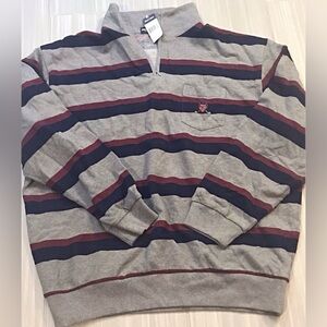Polo Golf Ralph Lauren Gray and Navy Striped Zip-Up Sweater